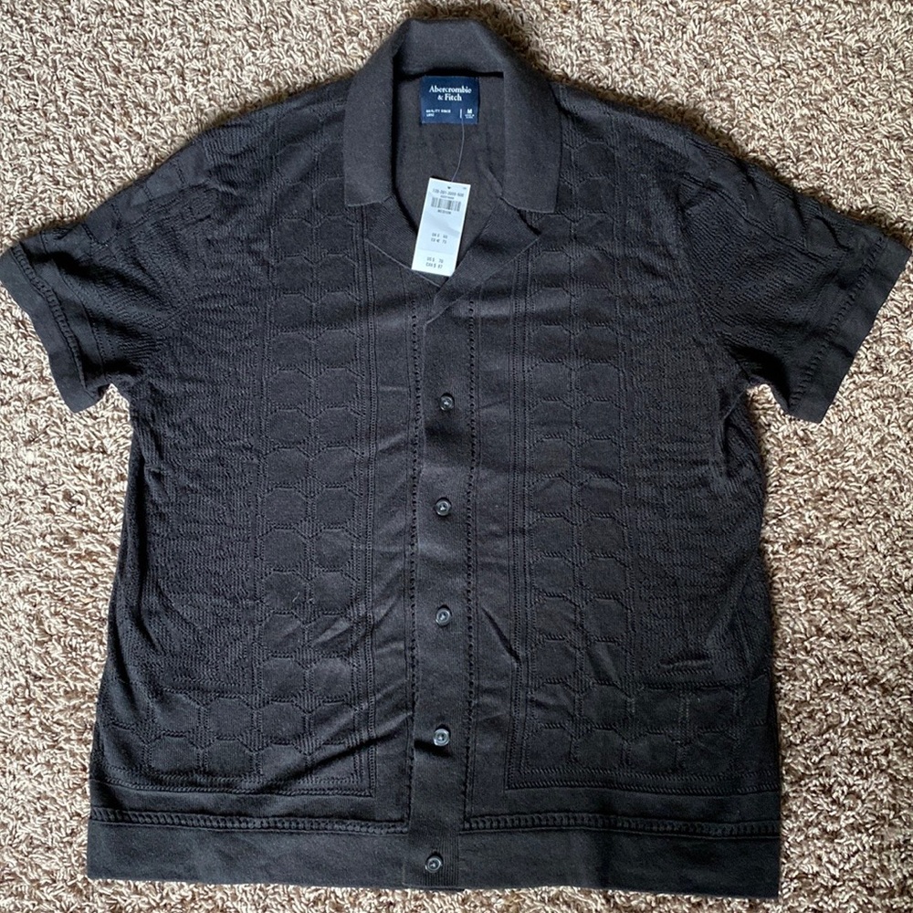 Abercrombie Textural Button-Through Sweater Polo